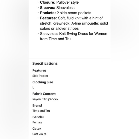 🔴 3/$12 Time and Tru Soft Violet Sleeveless Dress! NWT! - Picture 2 of 5